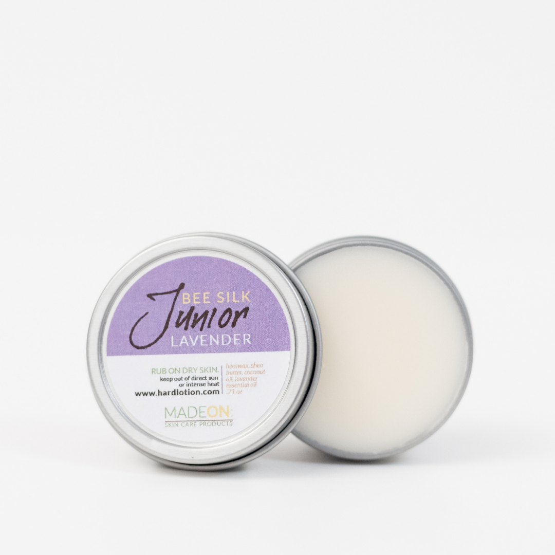 Round tin of Lavender Beesilk Jr Emollient for dry skin