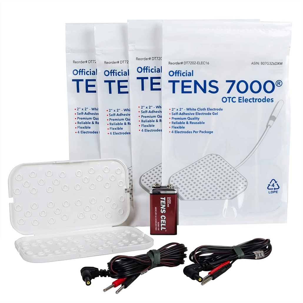 TENS Wired Electrodes Compatible with TENS 7000, TENS 3000 - 16 Premium  2x2 Wired Replacement Pads for TENS Units - Intensity TENS Brand 