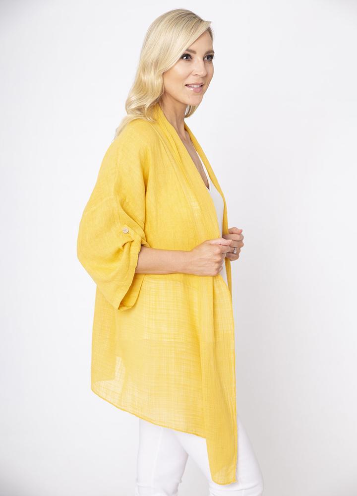 Roll Neck Button Sleeve Linen Cardi