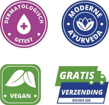 Icons for no added synthetic chemicals, not tested on animals, dermatologically tested, vegan