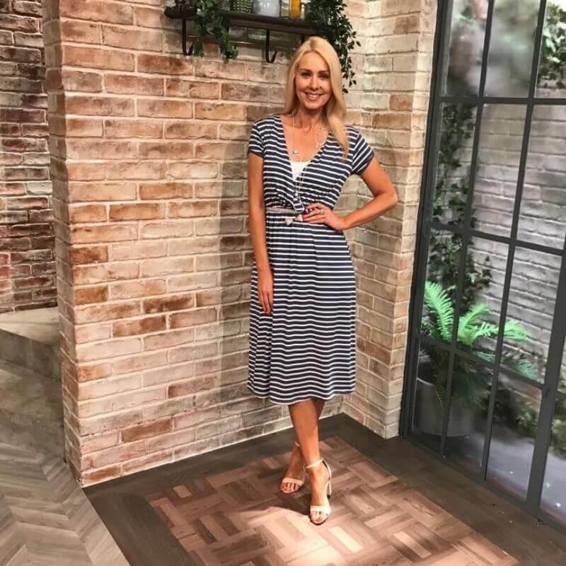 Stripe Cap Sleeve Cross Over Dress