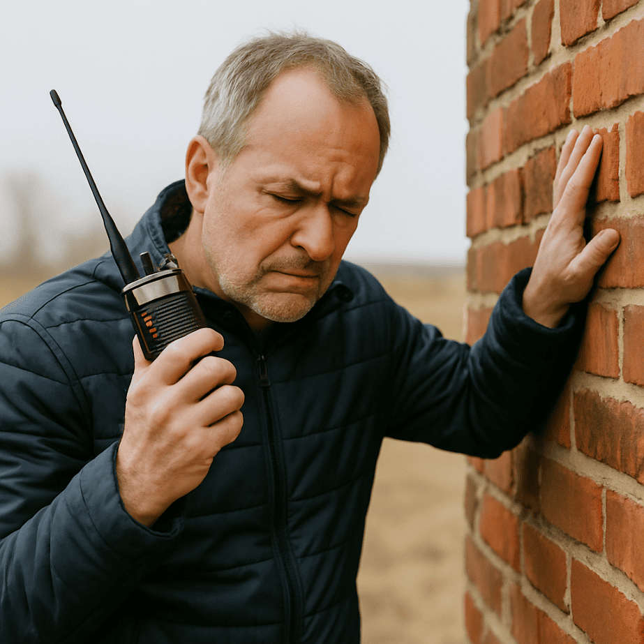 Frustrated guy holding a radio