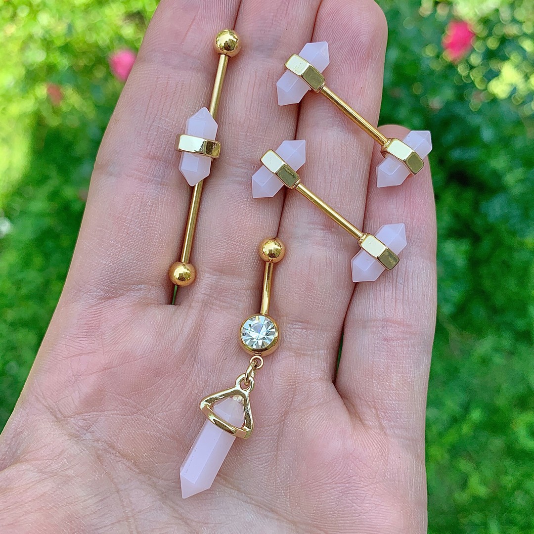 Rose Quartz Gold Belly Button Ring