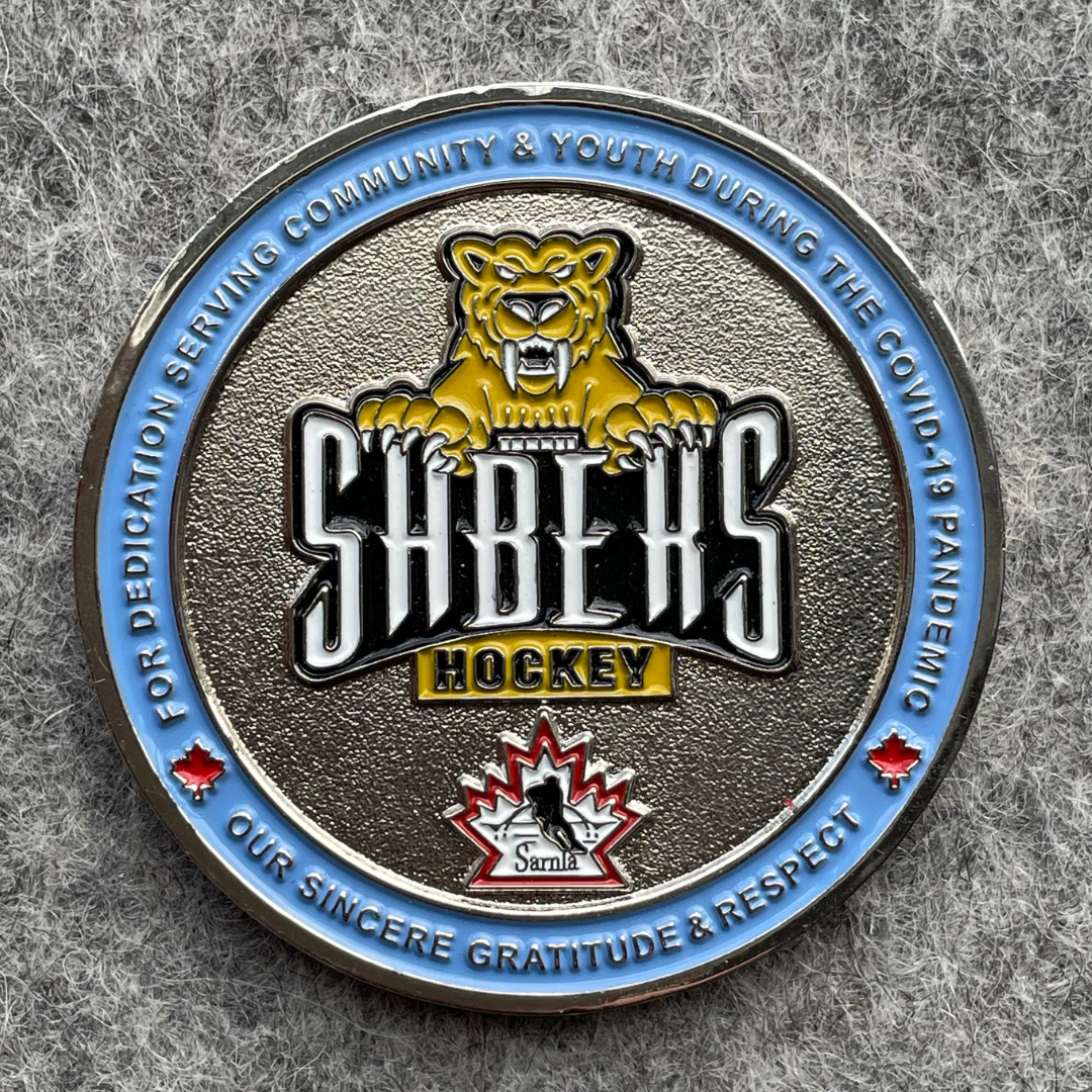 colorful custom hockey sport challenge coin with a tiger team symbol
