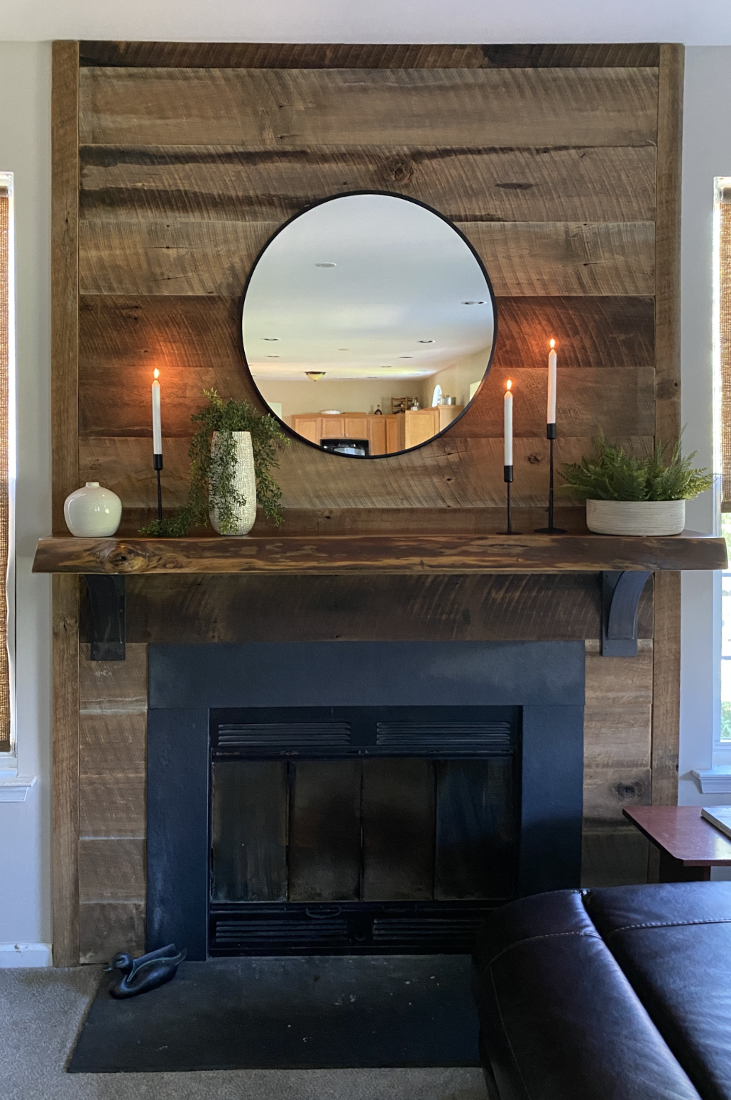 reclaimed wood fireplace surround