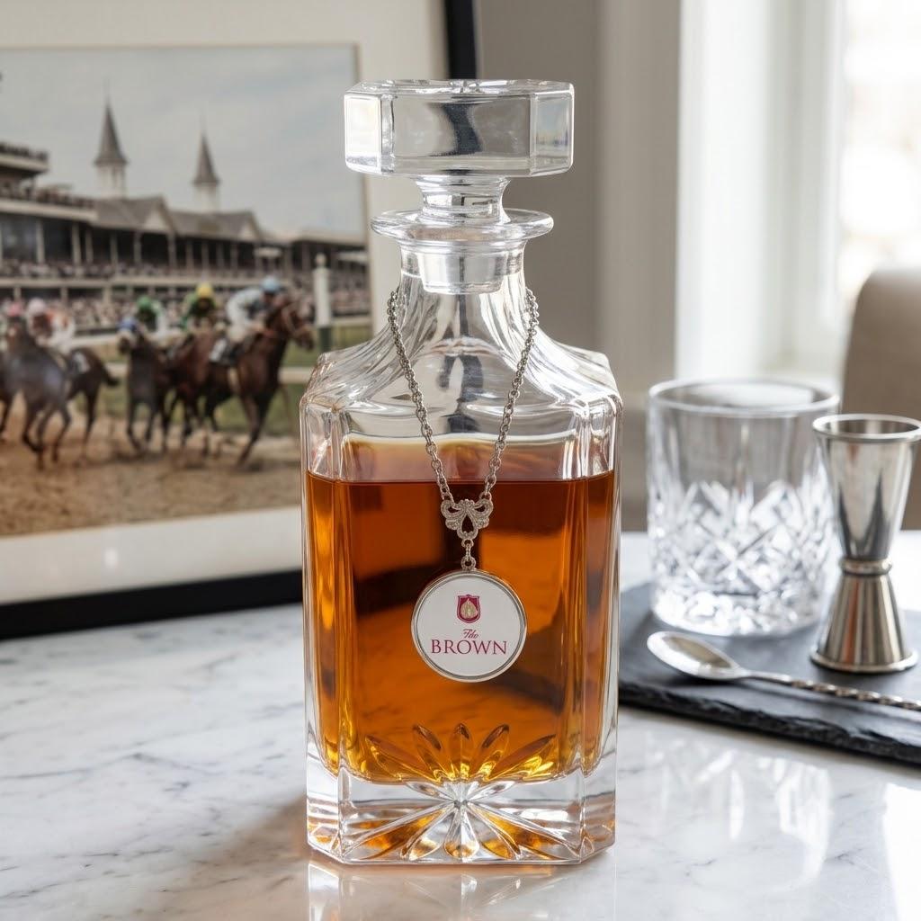 Custom Decanter with Silver Chain and Logo