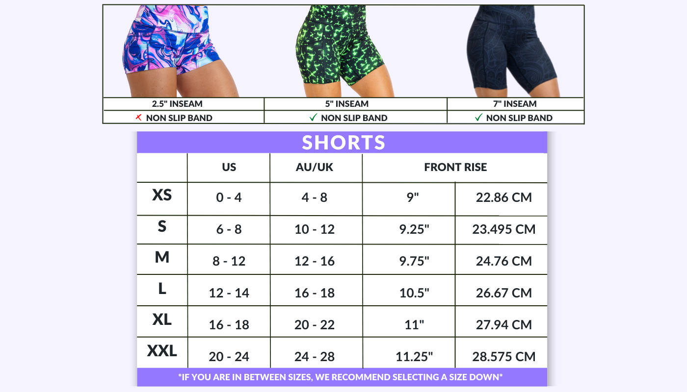 shorts sizing chart