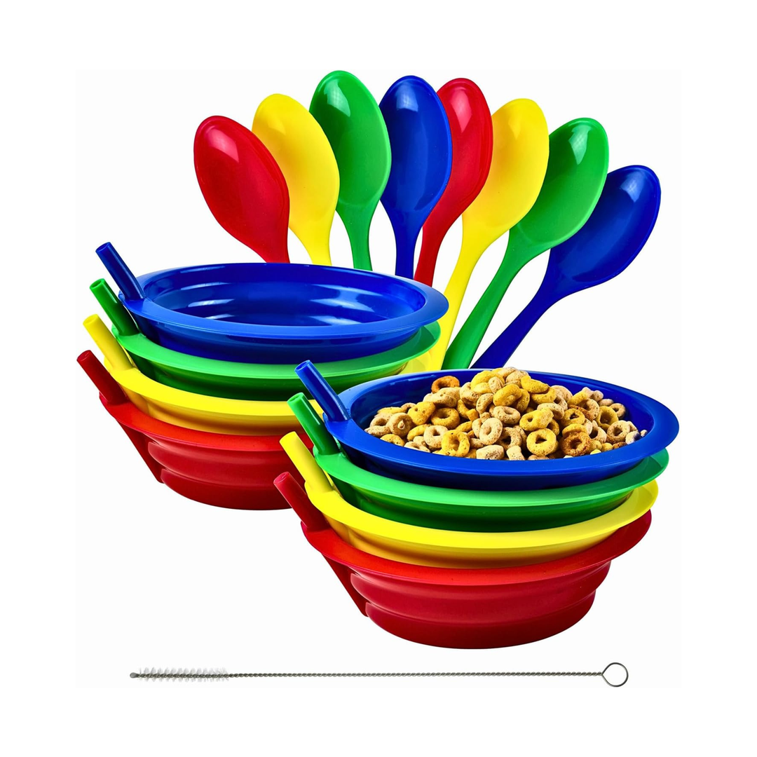 Sippy Bowl 22 Ounce Plastic Cereal Bowl with Built in Straw - Pack of