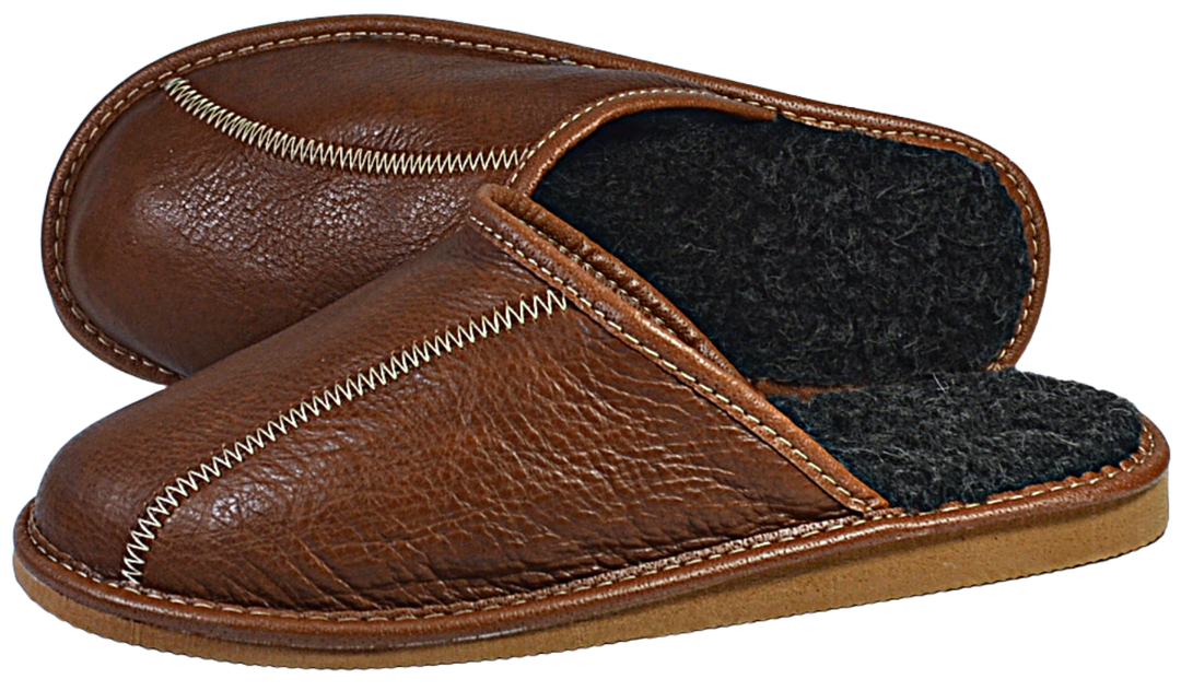 Ezio - Mens bedroom leather slippers - Reindeer Leather