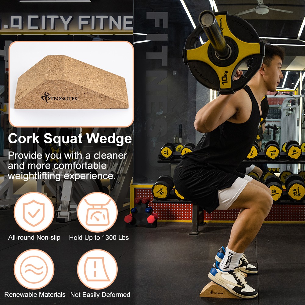 MTRSUE Squat Wedge Block Cork 2 Pack Optimize Squatting Form and Improve Strength Non Slip Slant Board Ramp for Heel Elevated Calf Raise Block for Squat Weightlifting Yoga 