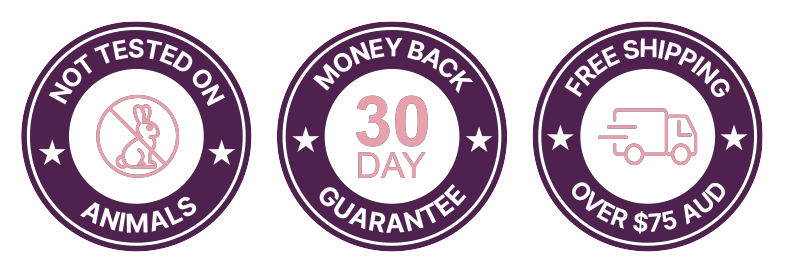 Dermatologically tested, No added Parabens, Vegan, Not tested on animals, 30 days money back guarantee badge_mob