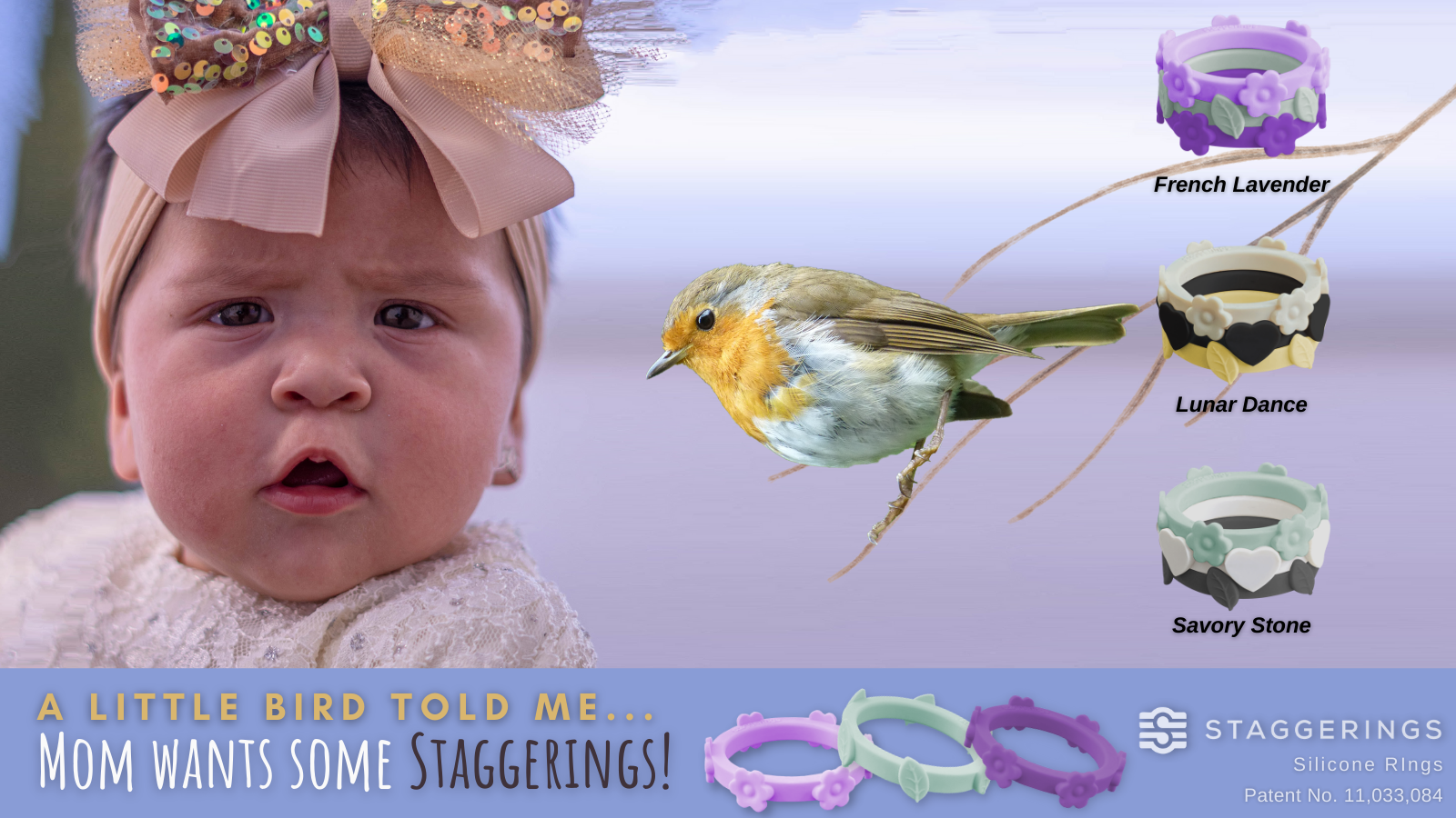 cute baby with bow and stackable silicone ring bundles