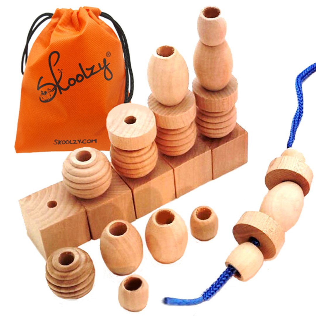 60PCS Wooden String Lacing Threading Bead Child Intelligence Education Block Toy 