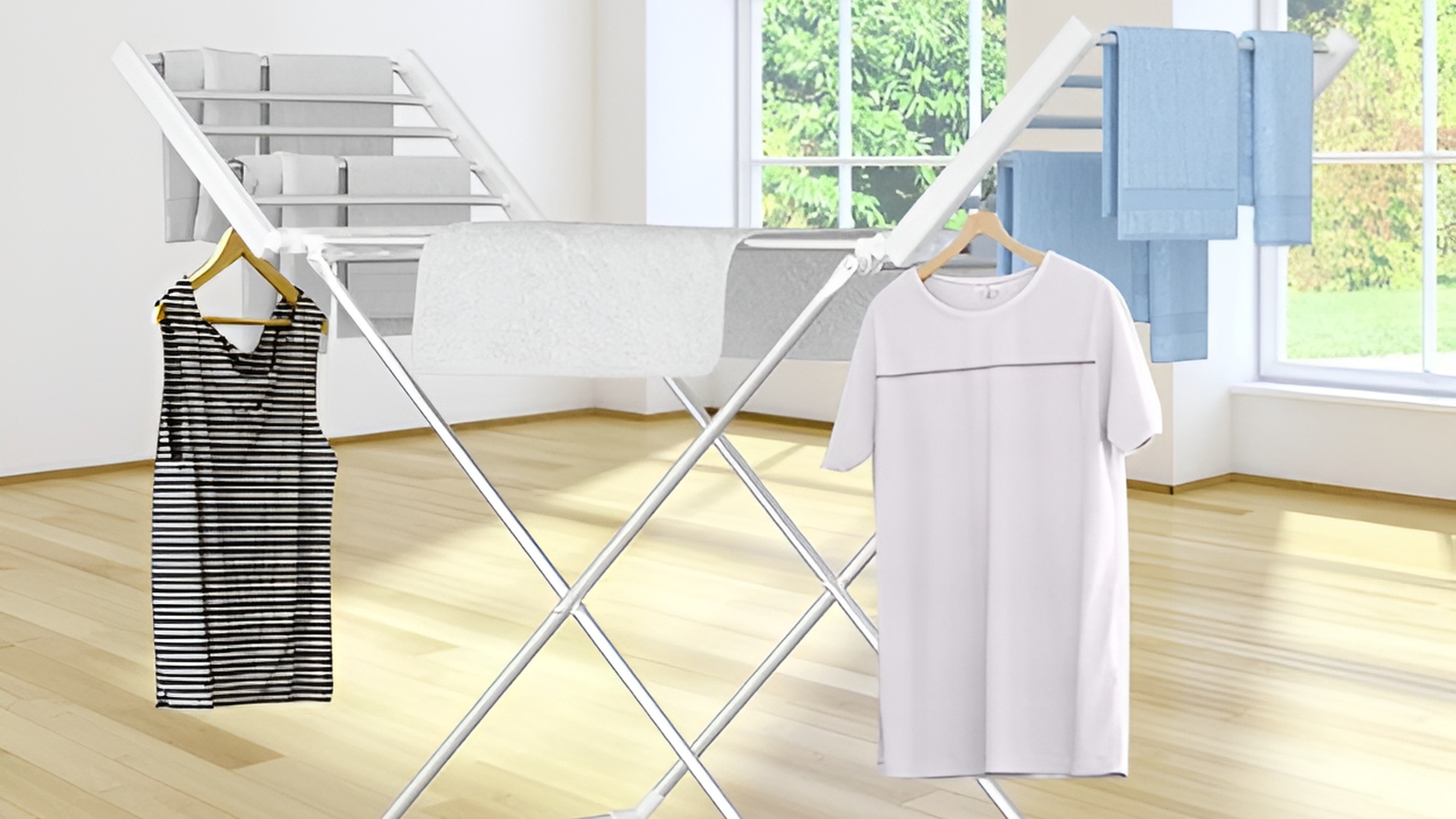 Heated Clothes Airer ADVWIN Electric Clothes Folding Free-Standing Drying Rack
