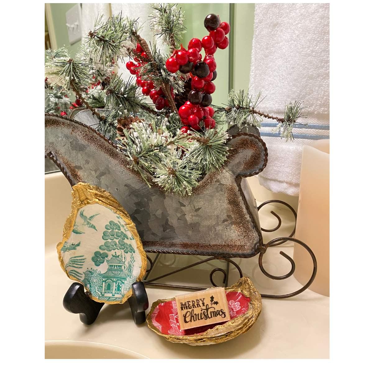 Merry Christmas Oyster Shell Art
