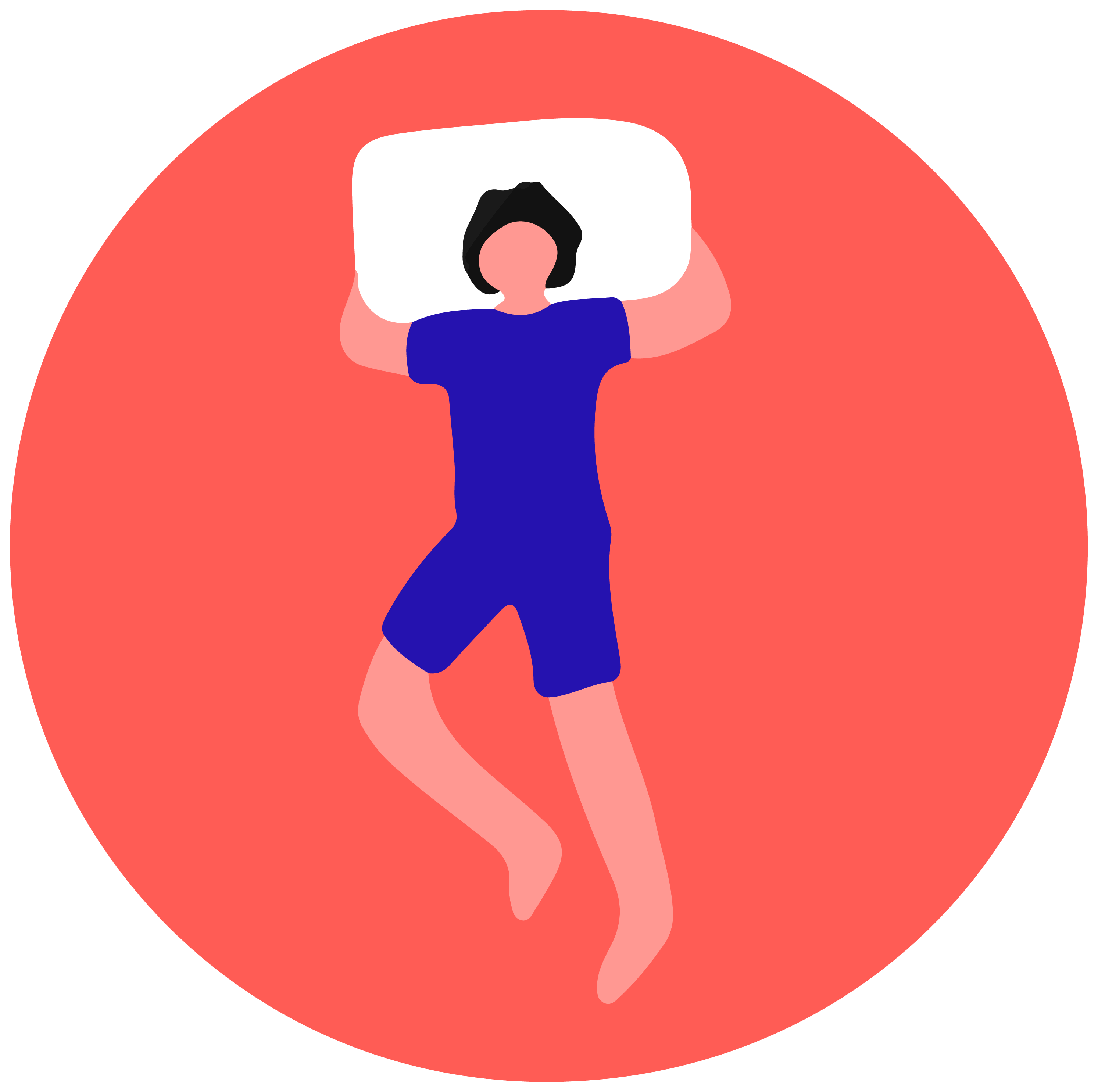 A man lying on his back with his arms over his head holding his pillow in the stargazer sleep position.