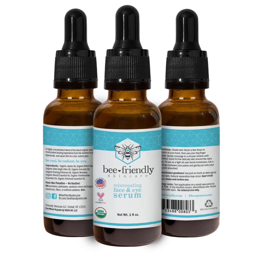 Organic Face & Eye Serum, Anti Aging, Deep Penetrating Hydration, Rejuvenates, Nourishes, Tightens & Lifts Facial Skin 1 oz