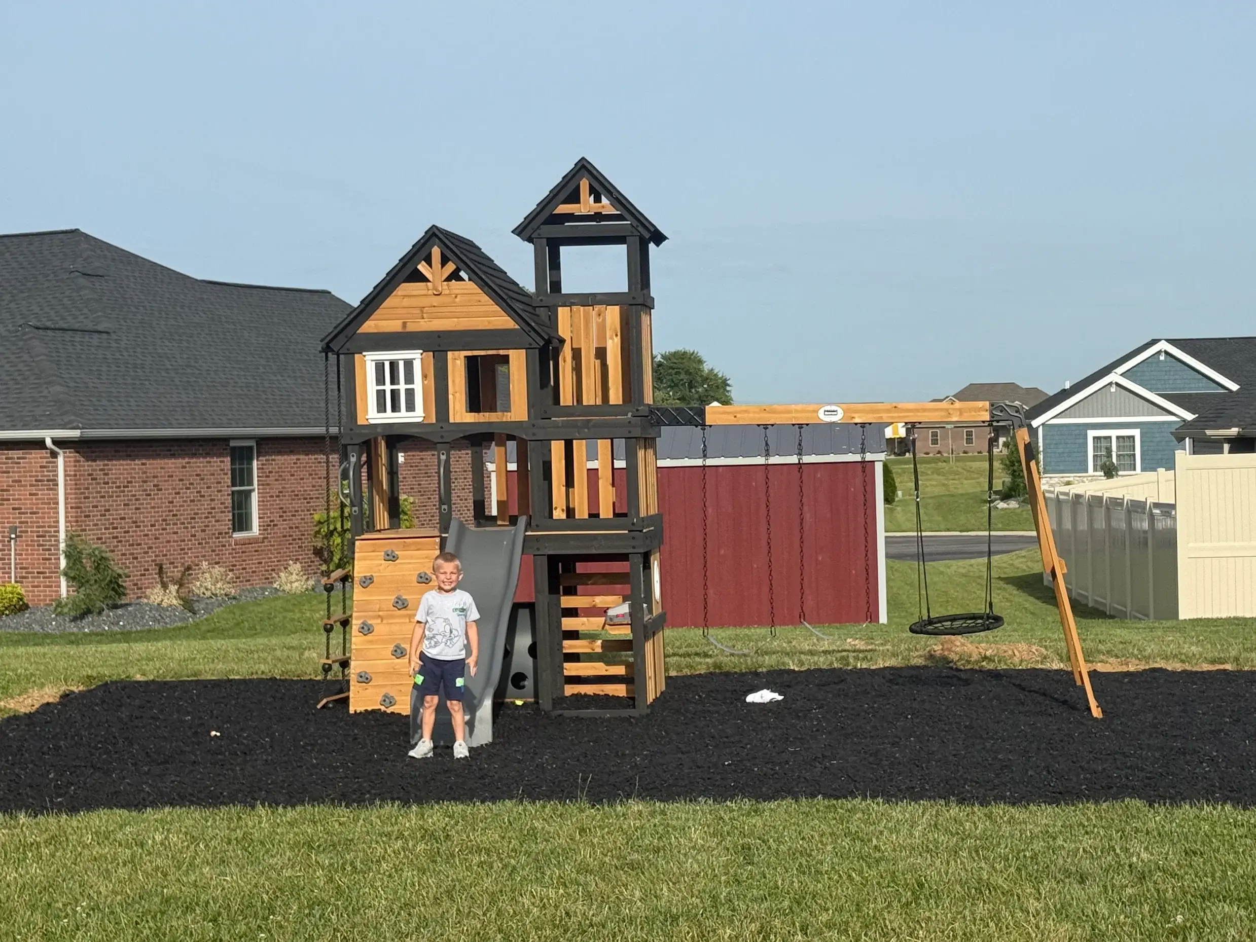 Playground surface installed with rubber mulch for fall protection