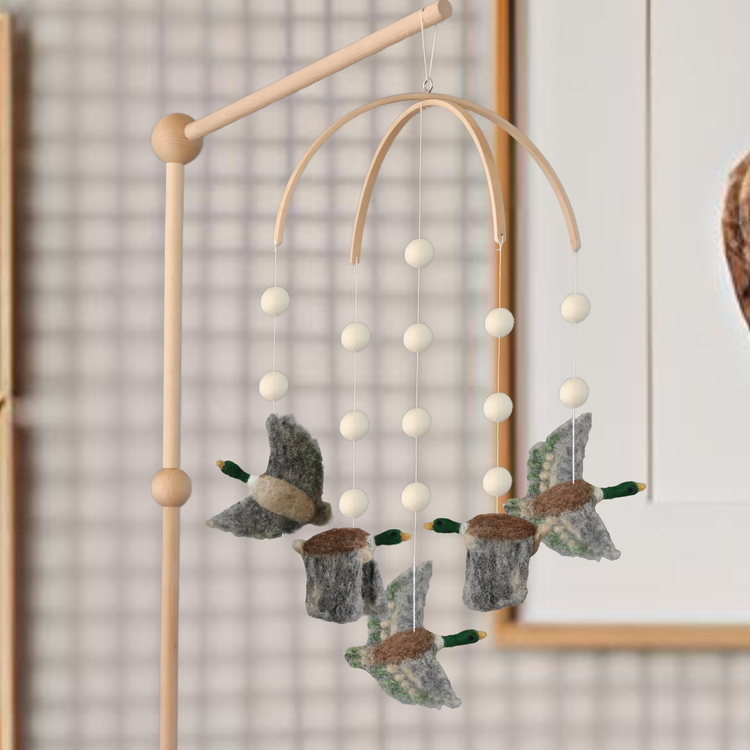 Needle Felted Flying Ducks with Dog Baby Mobile