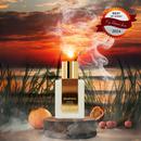 Soleil Invisible bottle at smoky sunset with tangerine, passionfruit, lychees and CaFleureBon Best of Scent 2024 badge