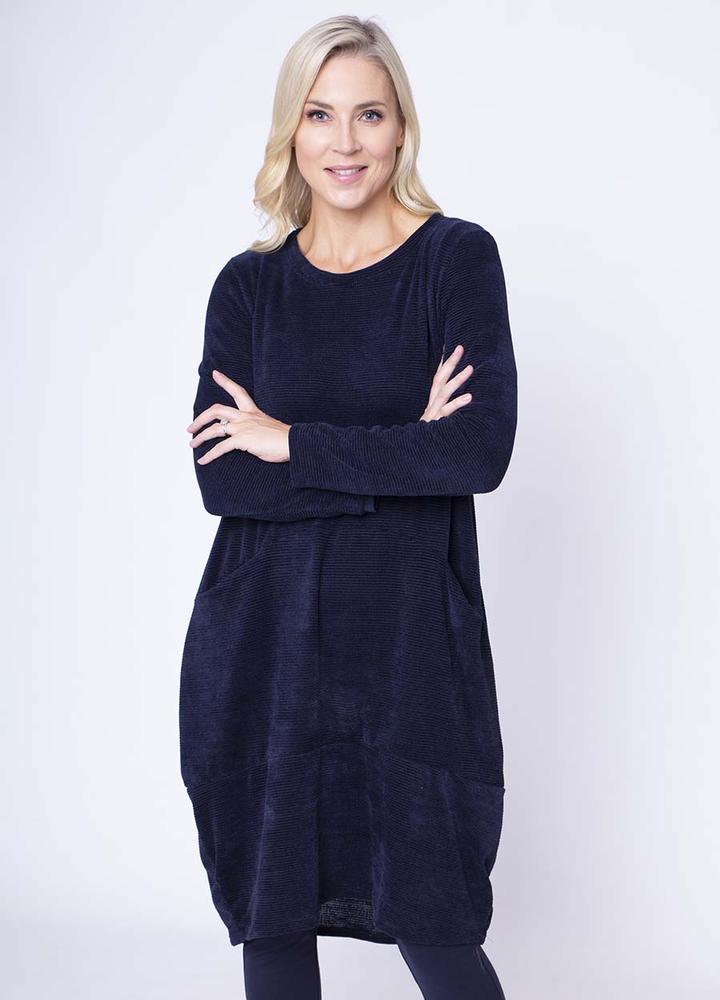 Velour Pocket dress in Navy