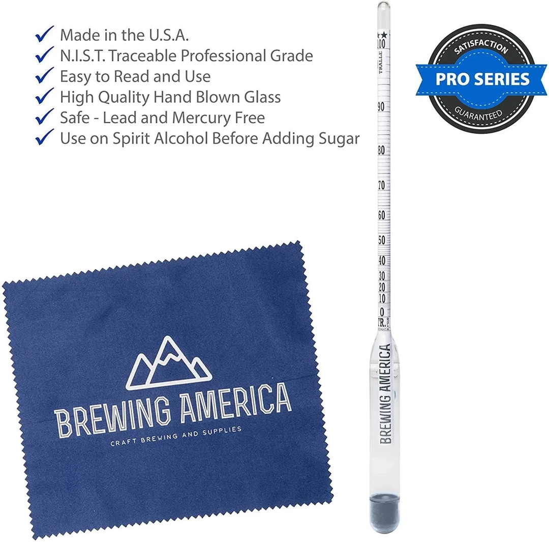Hydrometer Alcohol Meter Test Kit Distilled Alcohol American-Made 0-200 Proo...
