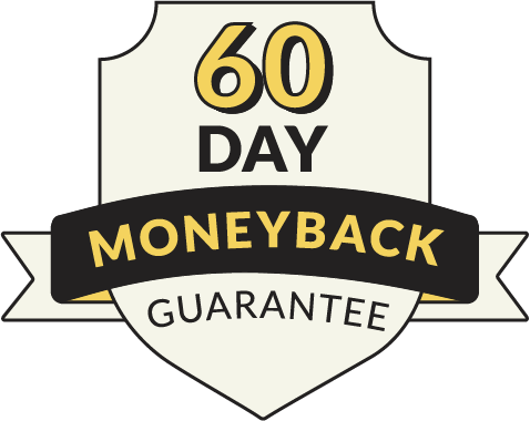 Badge design with text “60 Day Money Back Guarantee.”