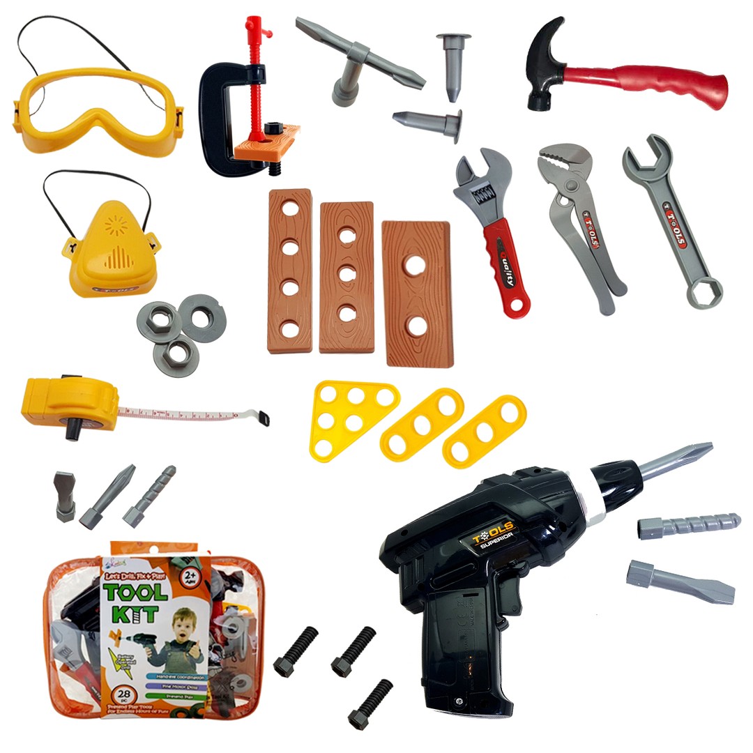 Tool Set Play Kid-Powered Drill Entertaining Building Complete Basic Hand Tools 