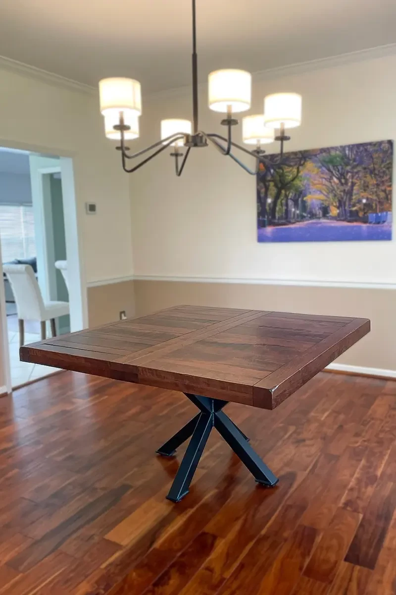 Custom Square Dining Table with Cross Steel Base