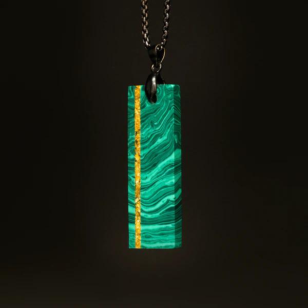 The Malachite Trustone Gold Leaf Pendant is a stylish and unique piece of father's day jewelry