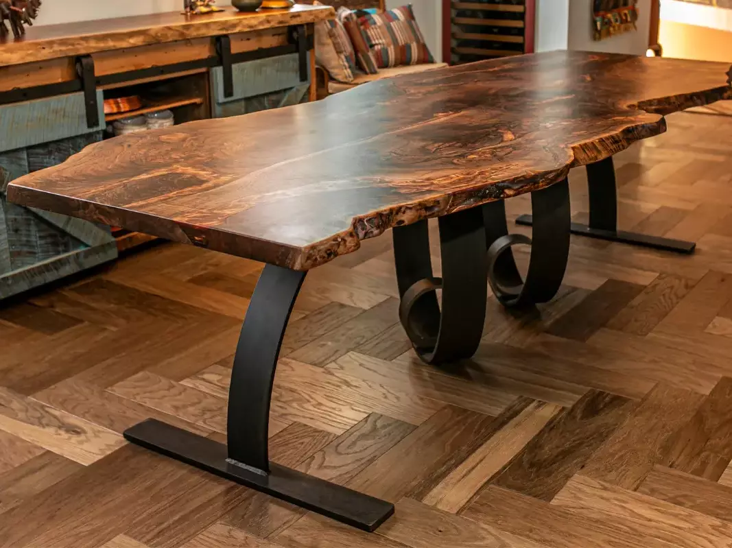 live edge dining table steel base