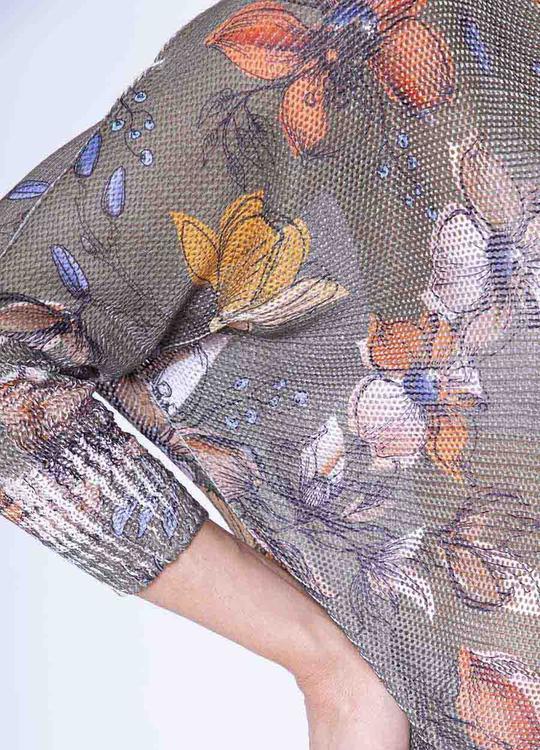 Lily Print Batwing Top in Khaki