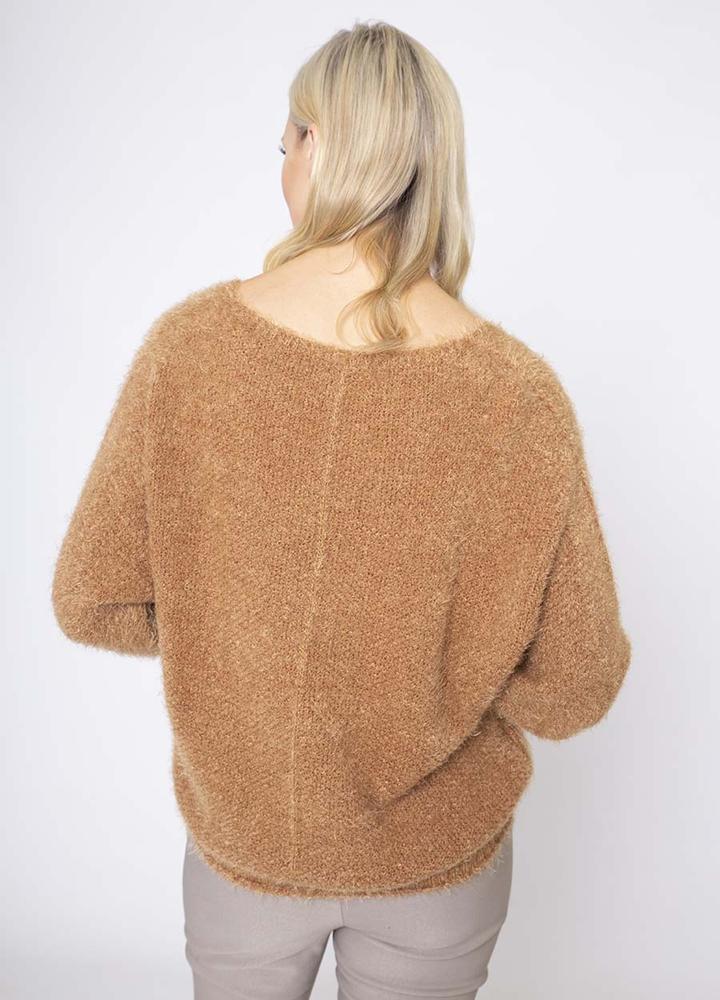Scoop Neck Mohair Jumper in Brown