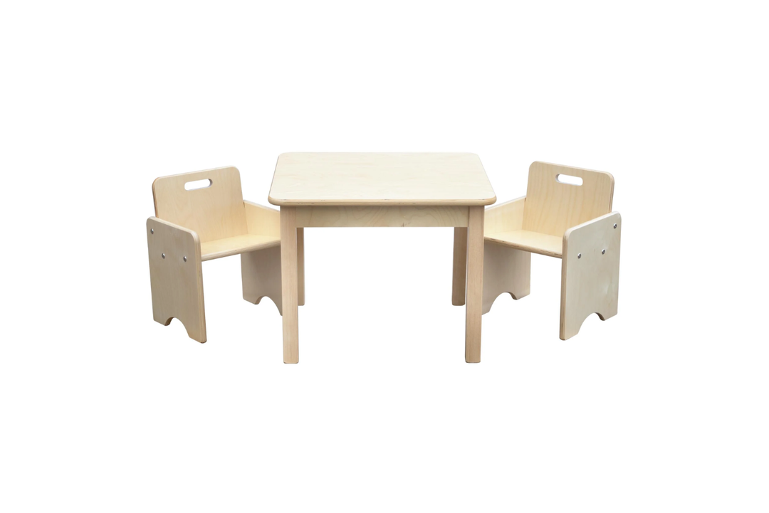 Toddler Classroom Table and Chair Set (incl. 2 chairs), Made in Canada, Trojan Furniture, wooden classroom furniture, Montessori classroom furniture, Wooden Toddler Furniture, The Montessori Room, Toronto, Ontario, Canada.