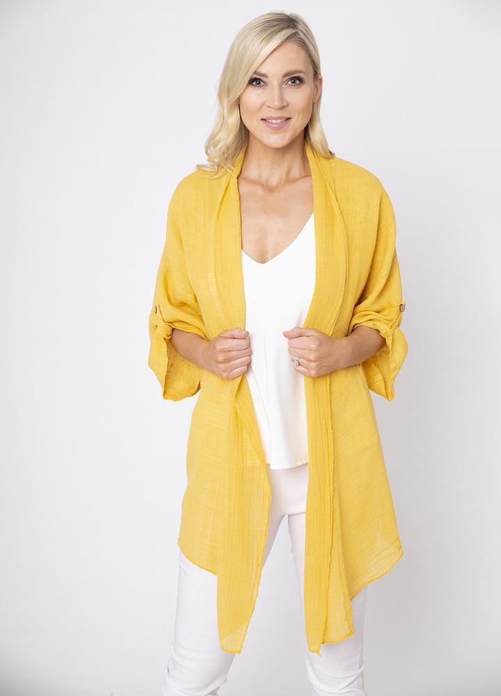 Roll Neck Button Sleeve Linen Cardi