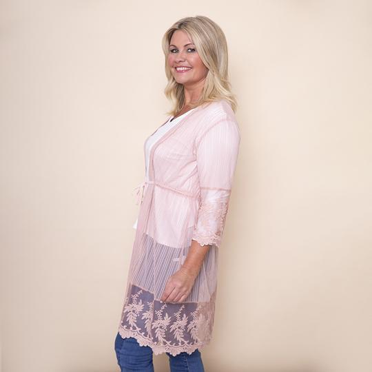 Embroidered Long Lace Cardi in Pink