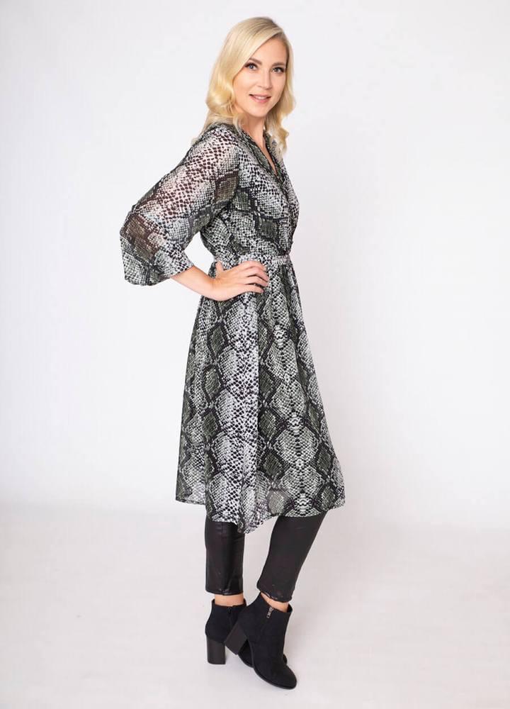 Snake Print Wrap Midi Dress