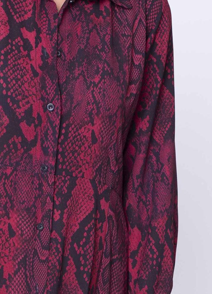 Snake Print Shirt Dress in Wine