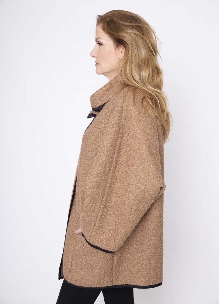 Black Trim Poodle Cardi in Camel