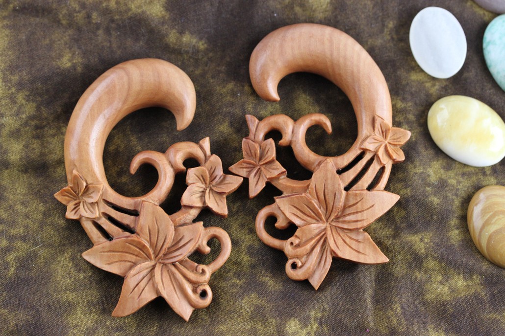 Triple Sacred Flower Stretcher Plug Earrings (Pair) - A046
