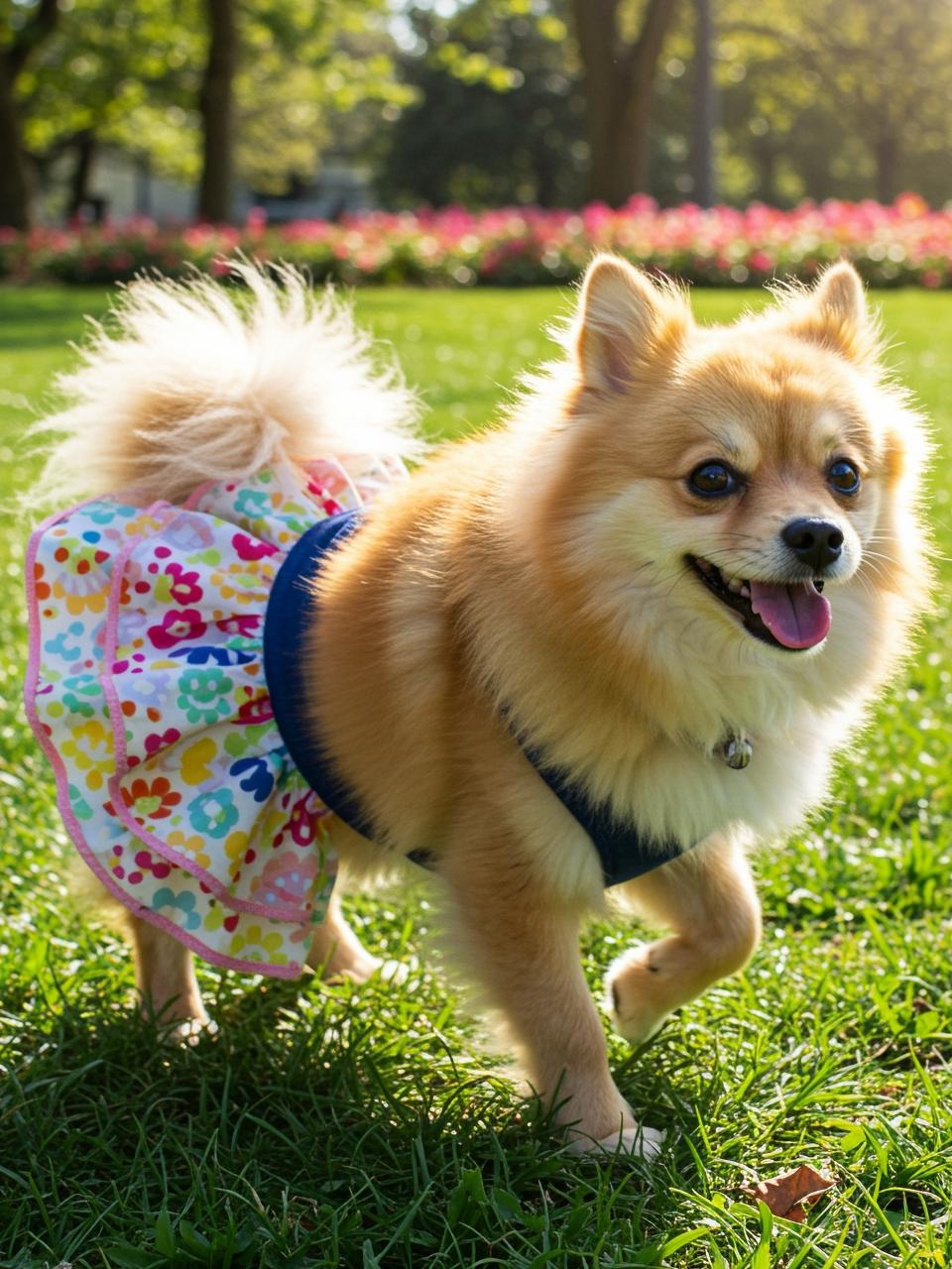 Dog wearing skirt reusable diaper