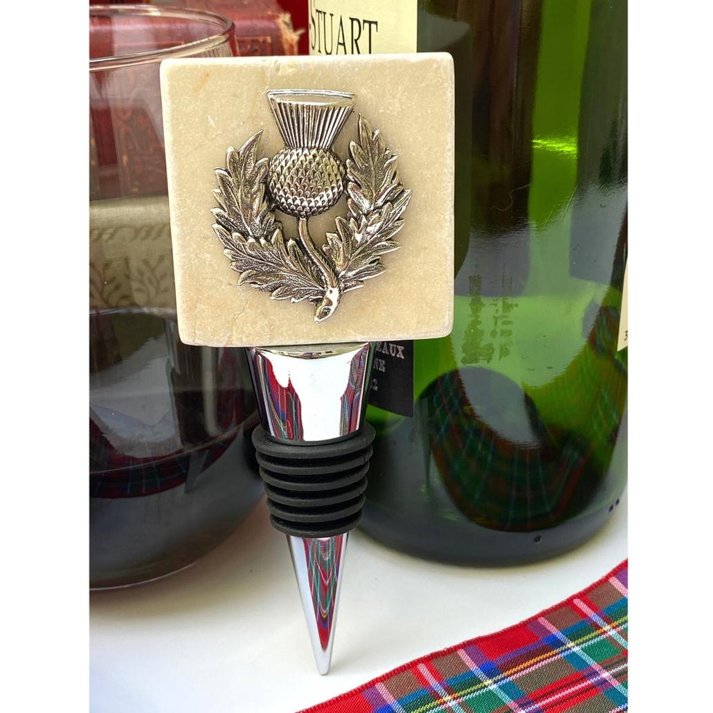 Marble Bottle Stopper with silver Scottish Thistle