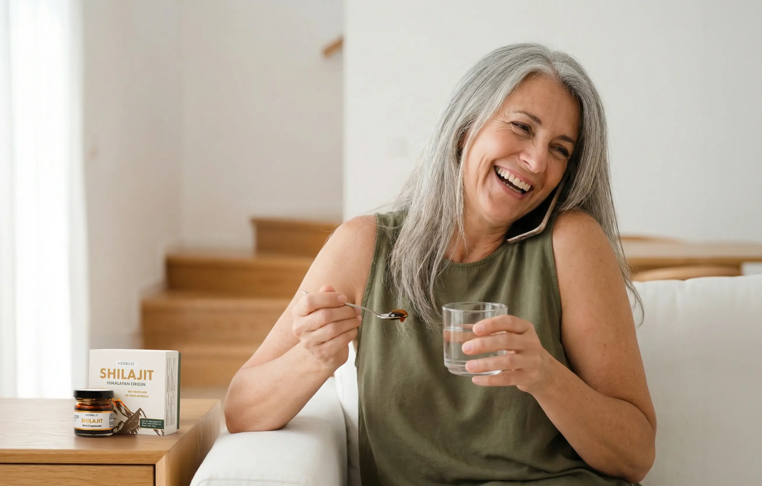 Woman using shilajit casually