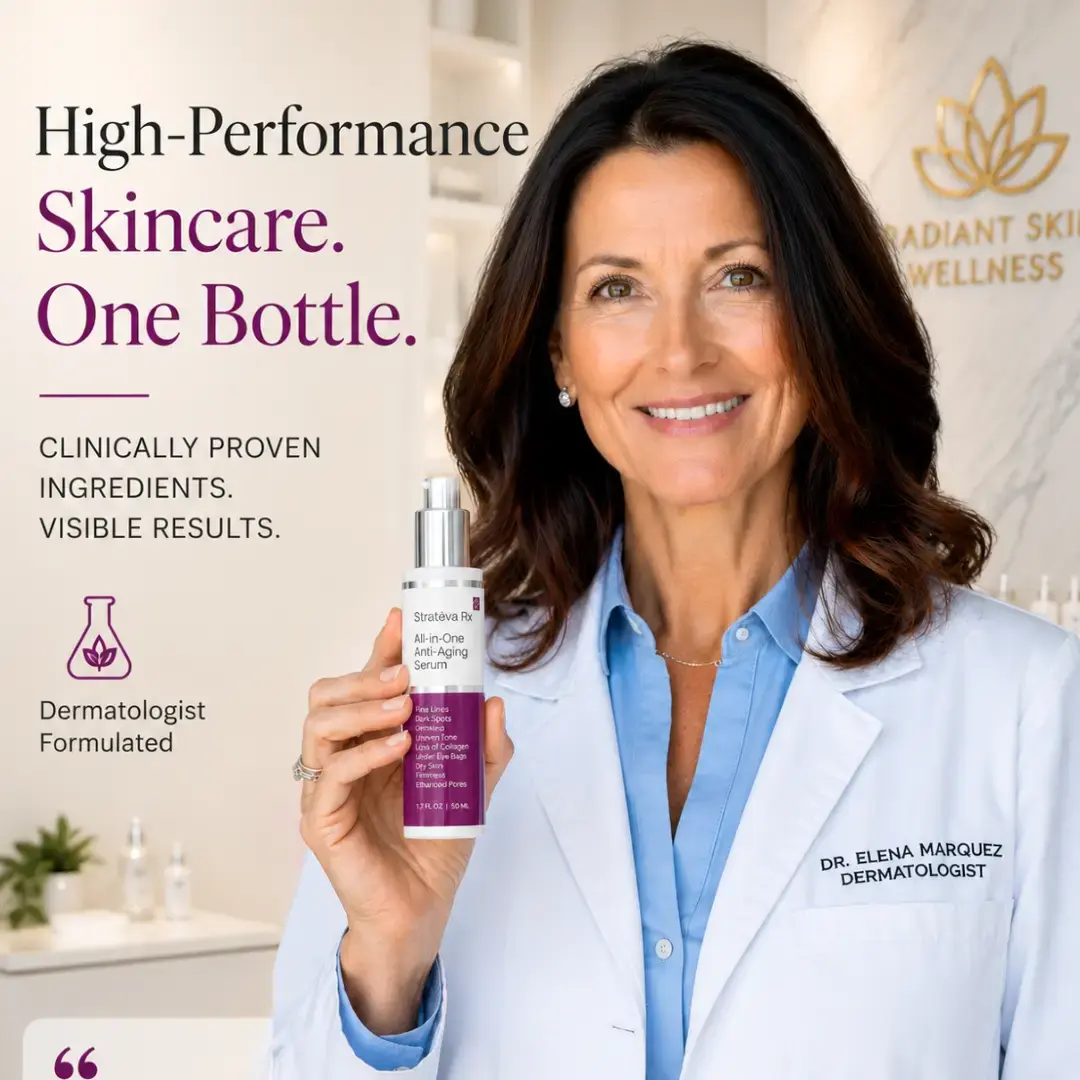 Strateva RX clinical results- 96% improvement in appearance of wrinkles, 95% showed brighter looking skin