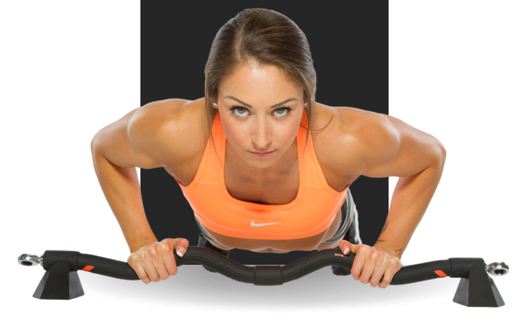 woman using xbar resistance bar system for pushups
