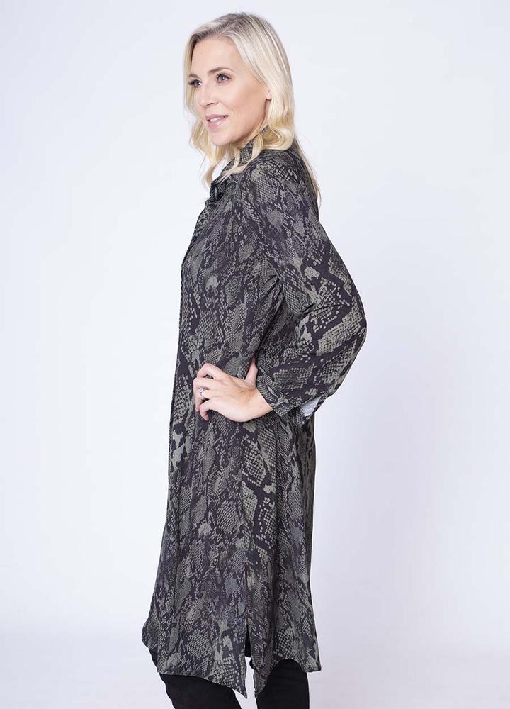 Snake Print Shirt Dress in Khaki