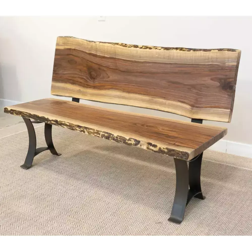 live edge walnut bench with back