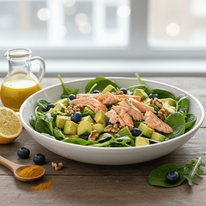 Déjeuner : salade gourmande au saumon