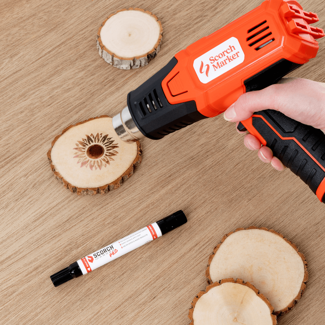  SCORCH MARKER Advance Bundle Includes 2 SMPROS, 1500W Heat Gun,  10 Wood Rounds, 2 Vinyl Stencil Packs, Sanding Kit & Wood Finish - Give  Your Creation Life with a Start to