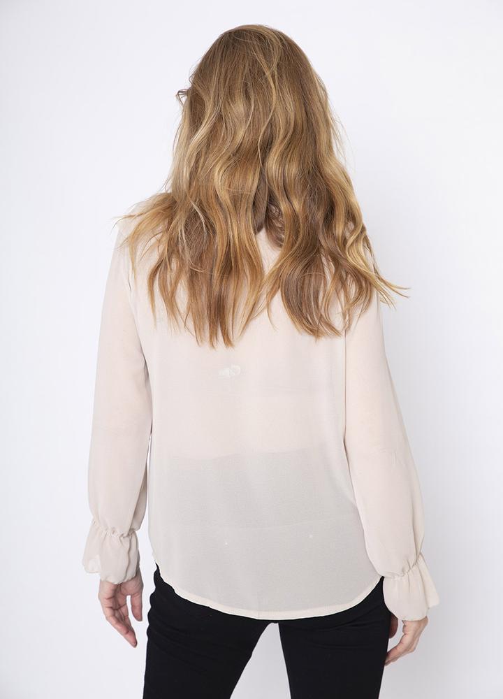 Frill Chiffon Blouse in Beige